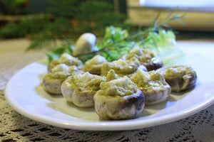 Champiñones rellenos con Pesto de Alcachofas